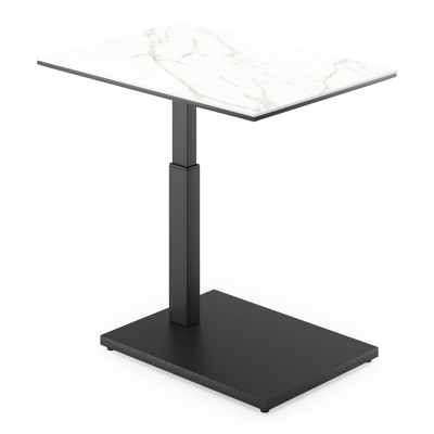 Table d'appoint Cirello Pop-up en aluminium noir et céramique pleine Calacatta - Lg. 70 x Lrg. 50 x Haut. 44 cm