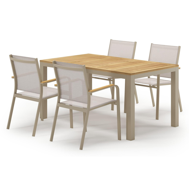 Ensemble de jardin Varese en aluminium beige et sintered stone natural finish avec 4 chaises de jardin empilable Amalfi