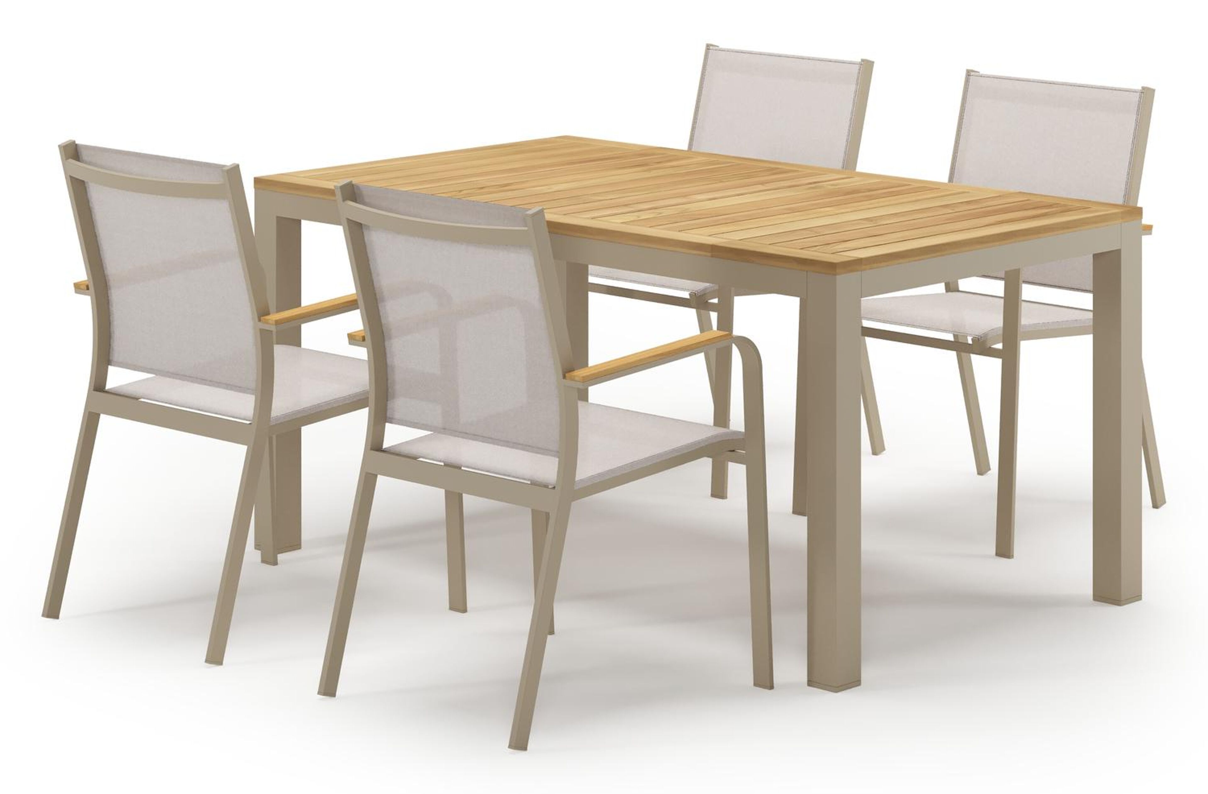 Ensemble de jardin Varese en aluminium beige et sintered stone natural finish avec 4 chaises de jardin empilable Amalfi