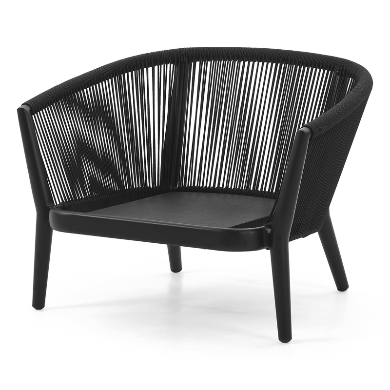 Salon de jardin Orso 1-pl en aluminium noir et corde noir