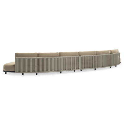 Lomano loungebank in zwart aluminium en beige verticaal geweven luxe vlakke rope met Althea Camel all weather cosytica