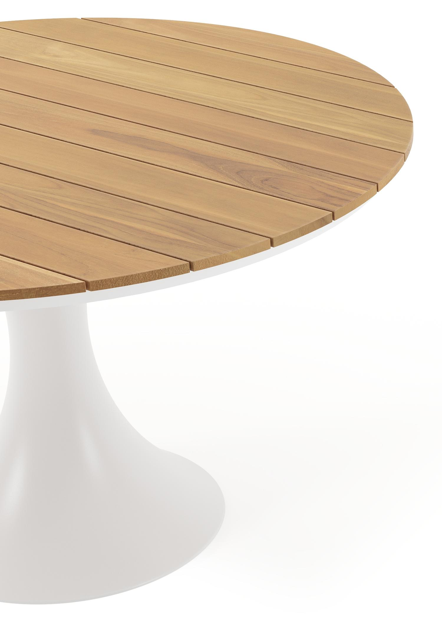 Fano tuintafel in wit aluminium en teak - Dia. 130 x H 75 cm