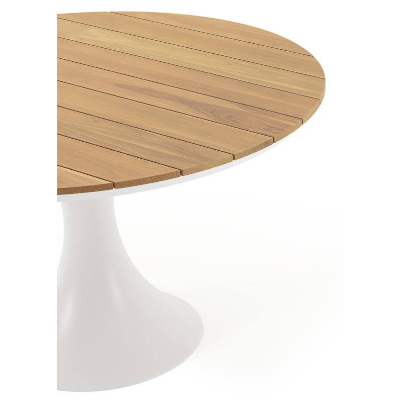 Fano tuintafel in wit aluminium en teak - Dia. 130 x H 75 cm