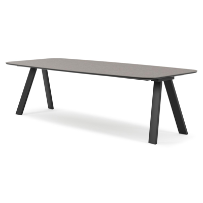 Cesano tuintafel bootvorm in zwart aluminium en volkeramiek wulong - L 255 x B 115 x H 75 cm