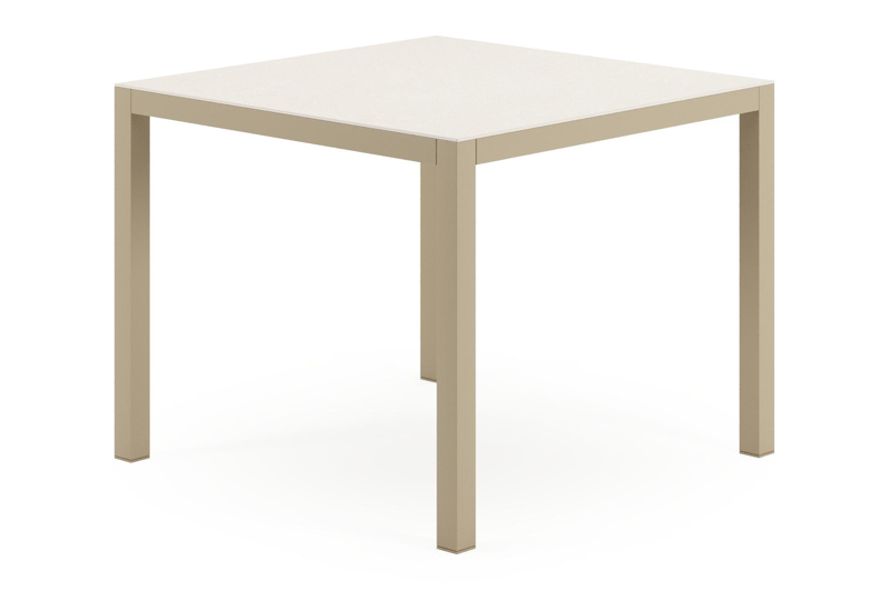 Feltro tuintafel vierkant in beige aluminium en Crema Minerale sintered stone - L 92 x B 92 x H 74.5 cm