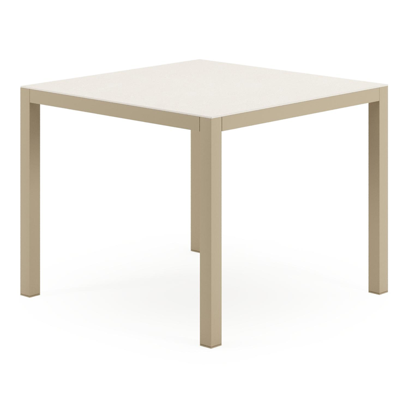 Feltro tuintafel vierkant in beige aluminium en Crema Minerale sintered stone - L 92 x B 92 x H 74.5 cm