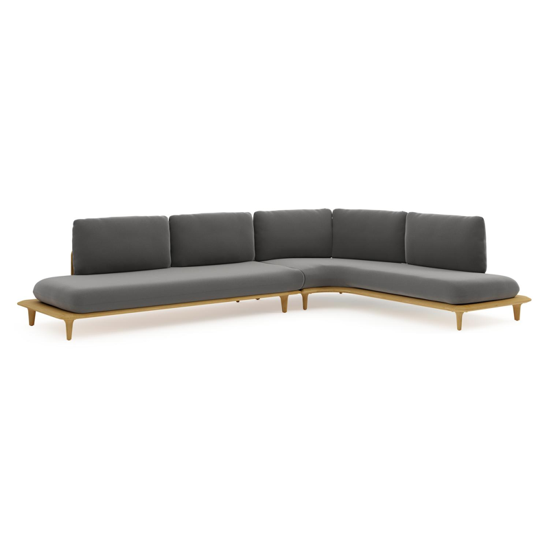 Salon de jardin d'angle Bomero en teck et coussins en all weather sunbrella® luxe natte charcoal chine