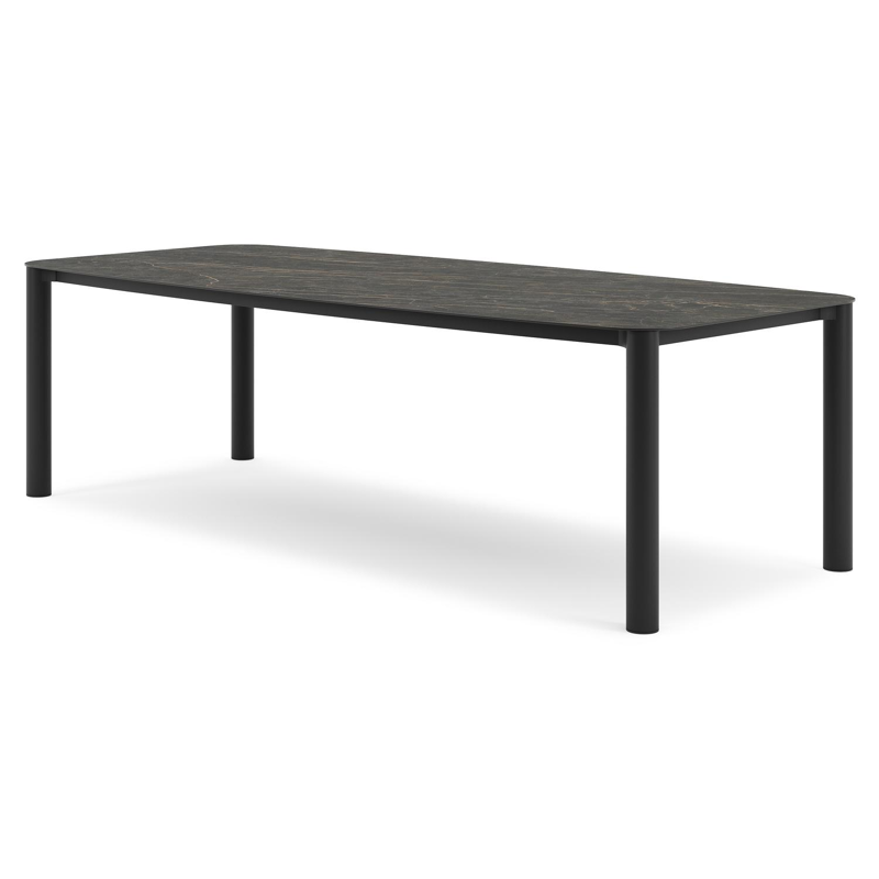 Orso tuintafel bootvorm in zwart aluminium en volkeramiek black obsession - L 255 x B 115 x H 75 cm