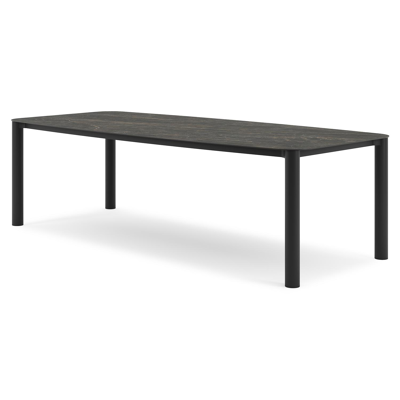 Orso tuintafel bootvorm in zwart aluminium en volkeramiek black obsession - L 255 x B 115 x H 75 cm