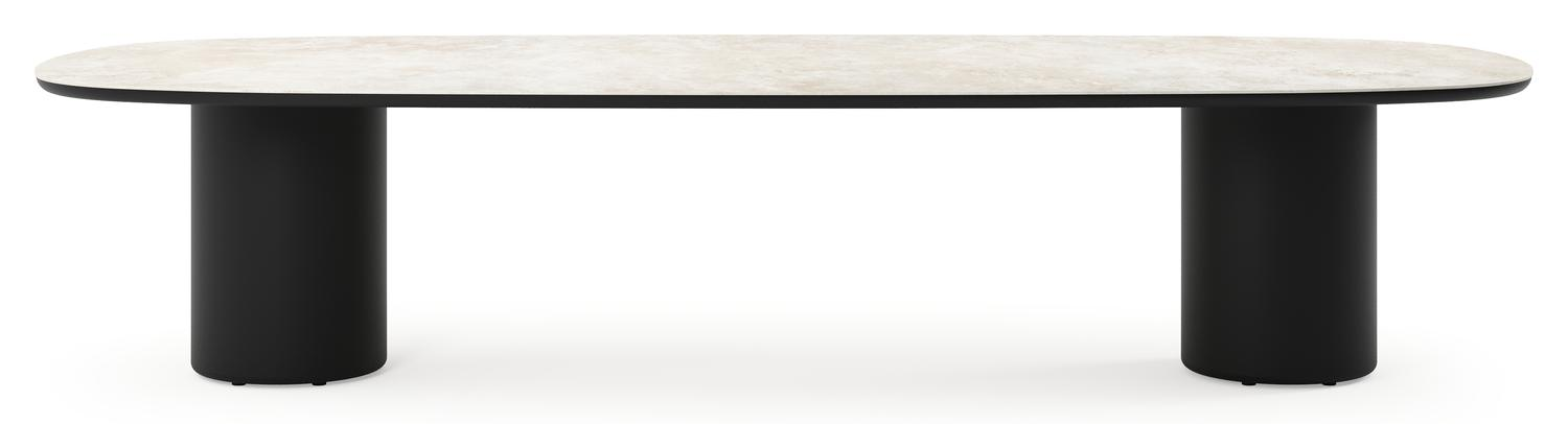 Table de jardin low dining Amico bombo en aluminium noir et céramique pleine Rapolano - Lg. 320 x Lrg. 130 x Haut. 61 cm
