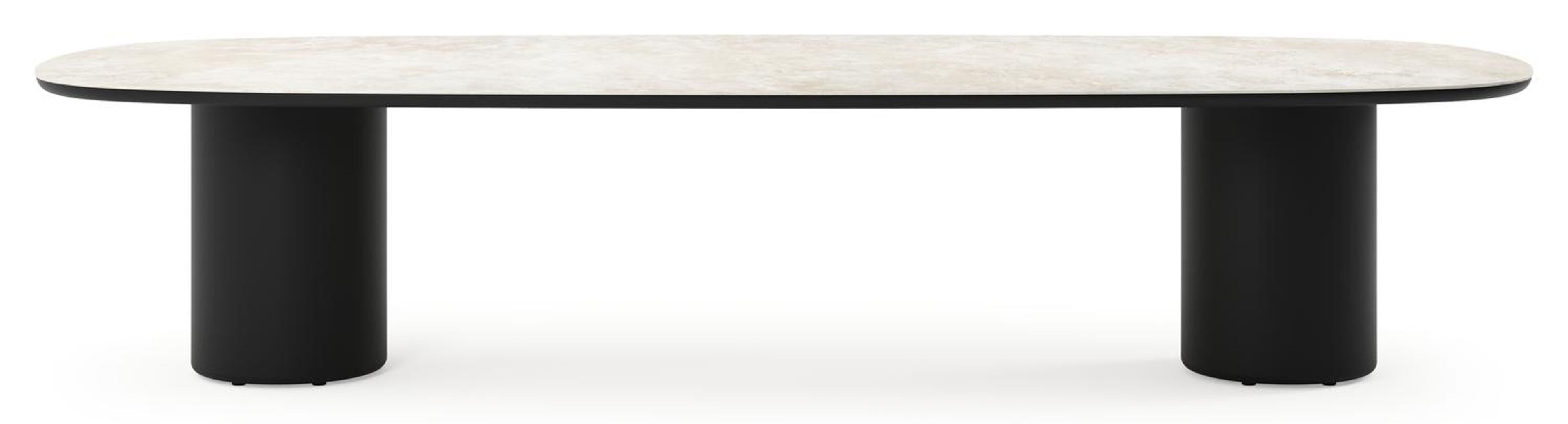 Table de jardin low dining Amico bombo en aluminium noir et céramique pleine Rapolano - Lg. 320 x Lrg. 130 x Haut. 61 cm