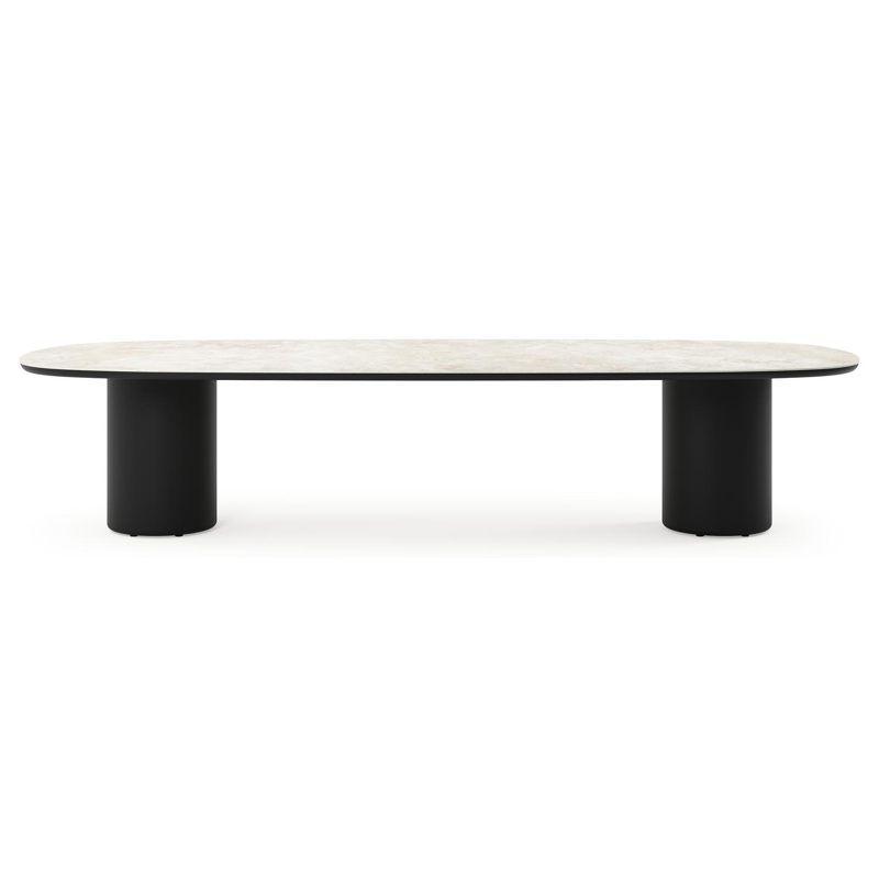 Table de jardin low dining Amico bombo en aluminium noir et céramique pleine Rapolano - Lg. 320 x Lrg. 130 x Haut. 61 cm
