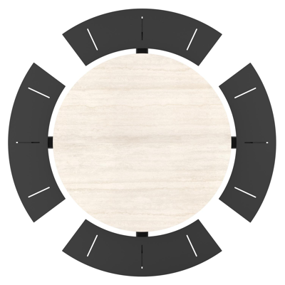 Rondino picknicktafel rond in zwart aluminium en volkeramiek Travertino Bianco - Dia. 236 x H 71.5 cm