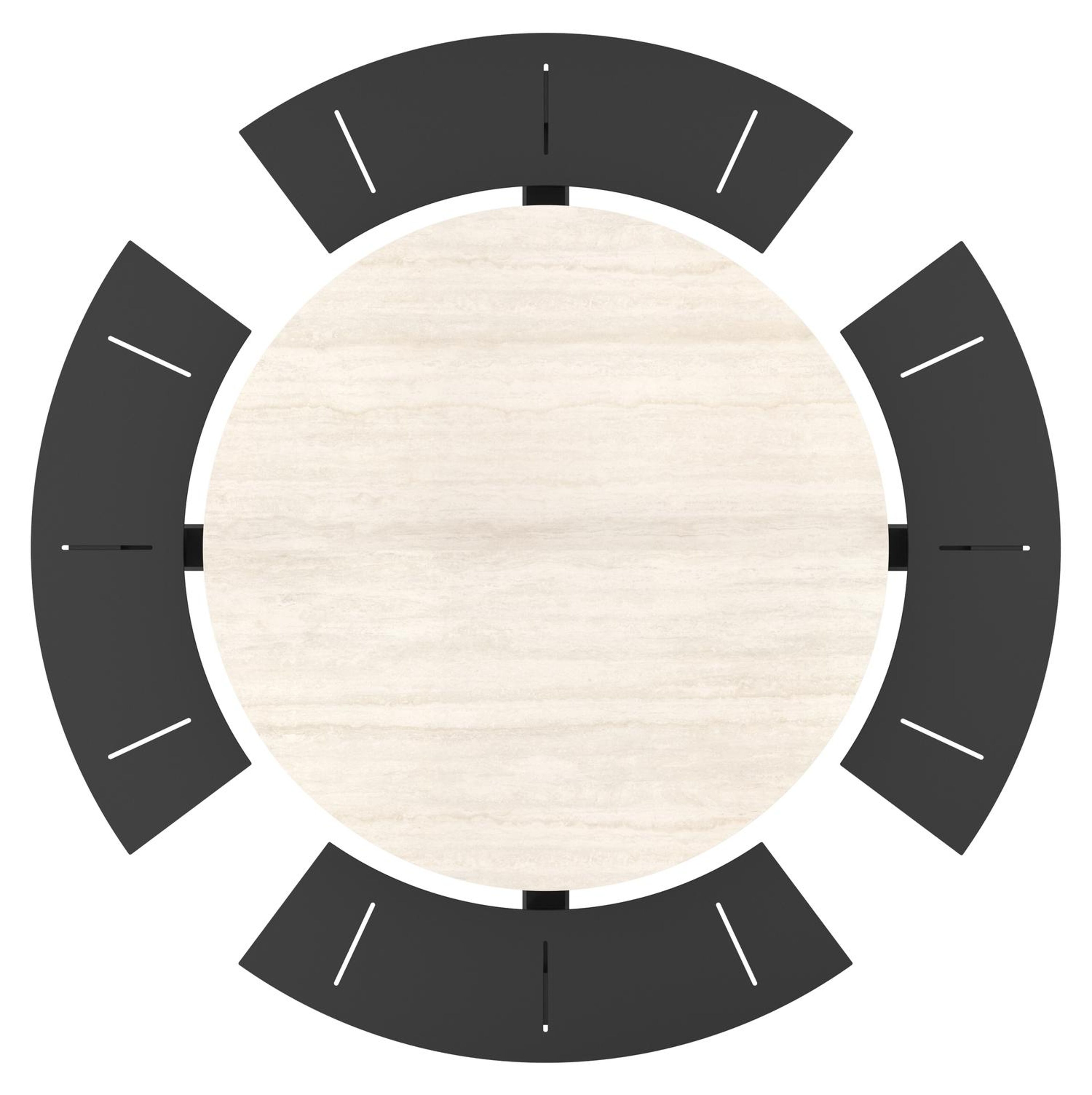 Rondino picknicktafel rond in zwart aluminium en volkeramiek Travertino Bianco - Dia. 236 x - Dia. 148 x H 72 cm