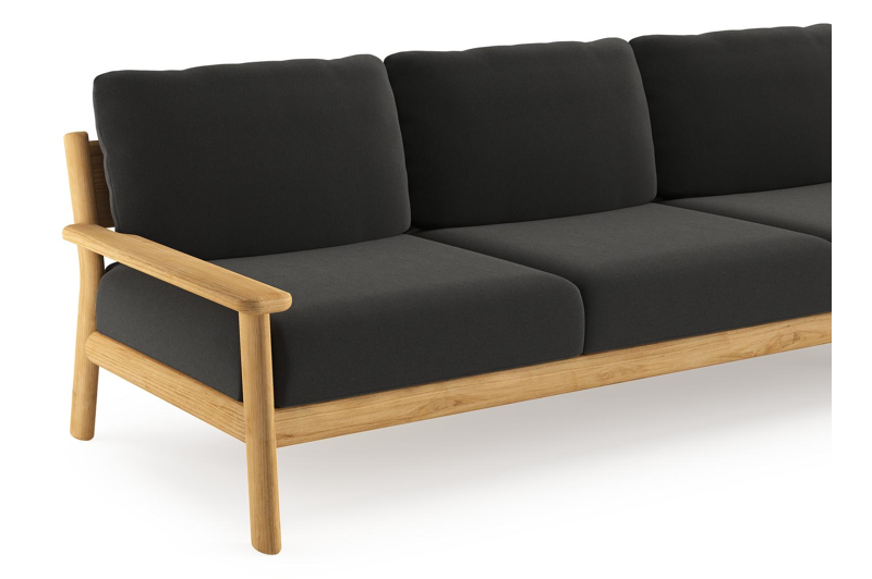 Amaro loungebank in teak met natte sooty all weather sunbrella® luxe kussen