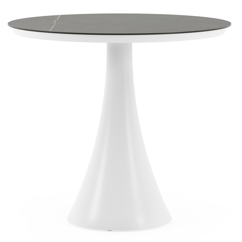 Fano tuintafel rond in wit aluminium en volkeramiek Calatorao - Dia. 85 x H 75 cm