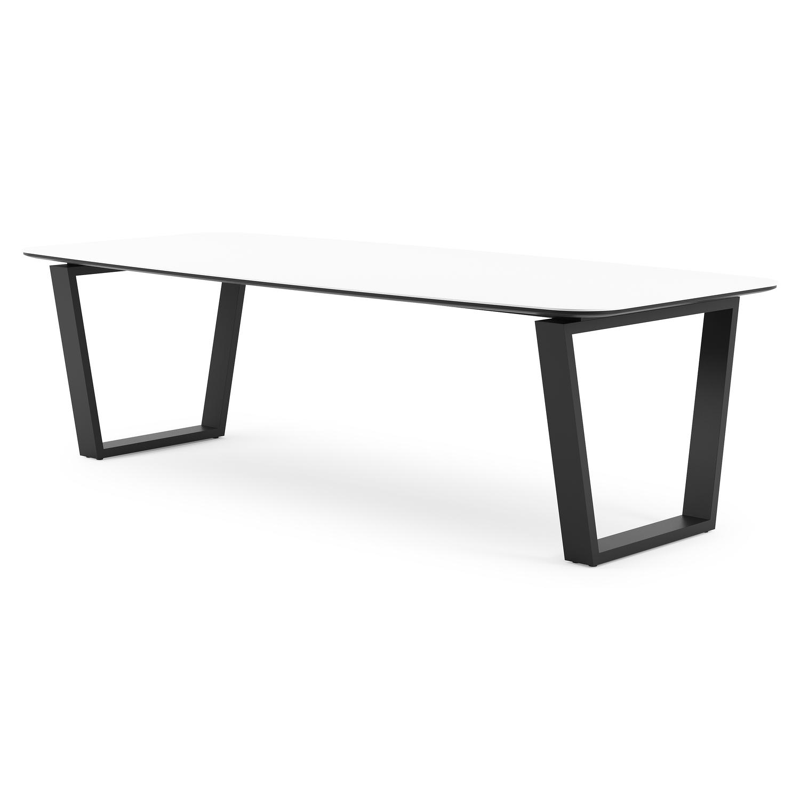 Pagino tuintafel bootvorm in zwart aluminium en volkeramiek Arctic White - L 255 x B 115 x H 73 cm