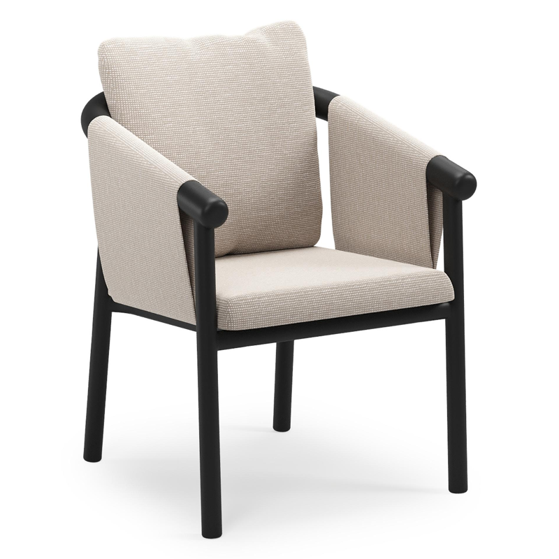 Amico stapelbare tuinstoel in zwart aluminium met stoelkussen in All Weather Sunbrella® Luxe Slow Farafra