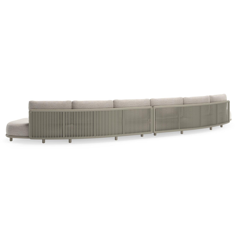 Canapé de jardin Lomano en aluminium beige et corde luxe plate tissée verticalement beige et coussins en all weather sunbrella® luxe Tundra Sand