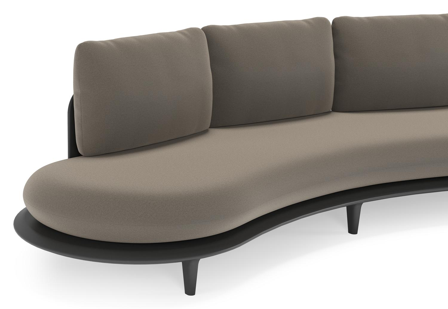 Bomero loungeset in zwart aluminium met natte carbon beige all weather sunbrella® luxe kussen