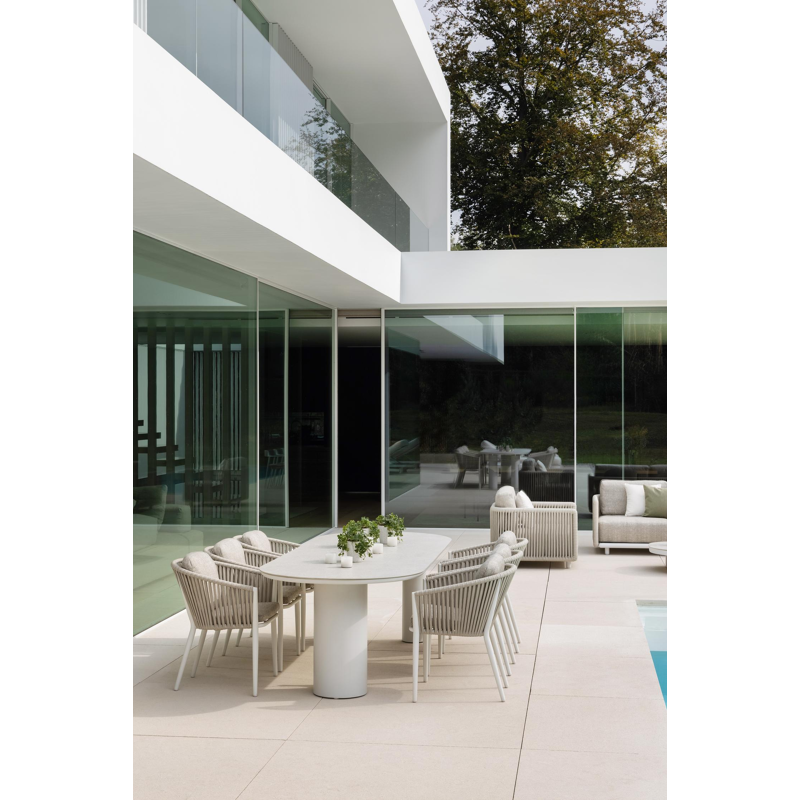 Table de jardin Organo ovale en aluminium blanc et céramique pleine shilin - Lg. 260 x Lrg. 100 x Haut. 74 cm