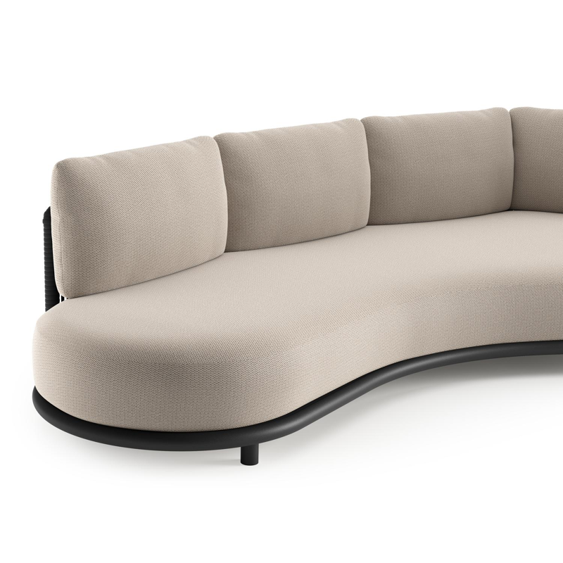 Lomano loungebank in zwart aluminium en zwart verticaal geweven luxe vlakke rope met lopi fossil all weather sunbrella® luxe kussen