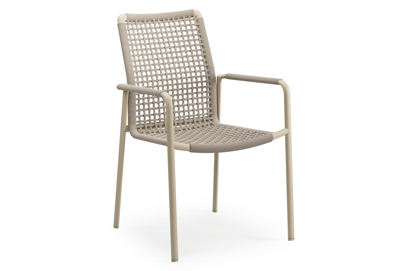 Como stapelbare tuinmeubelen in beige aluminium en beige vierkant geweven ronde rope