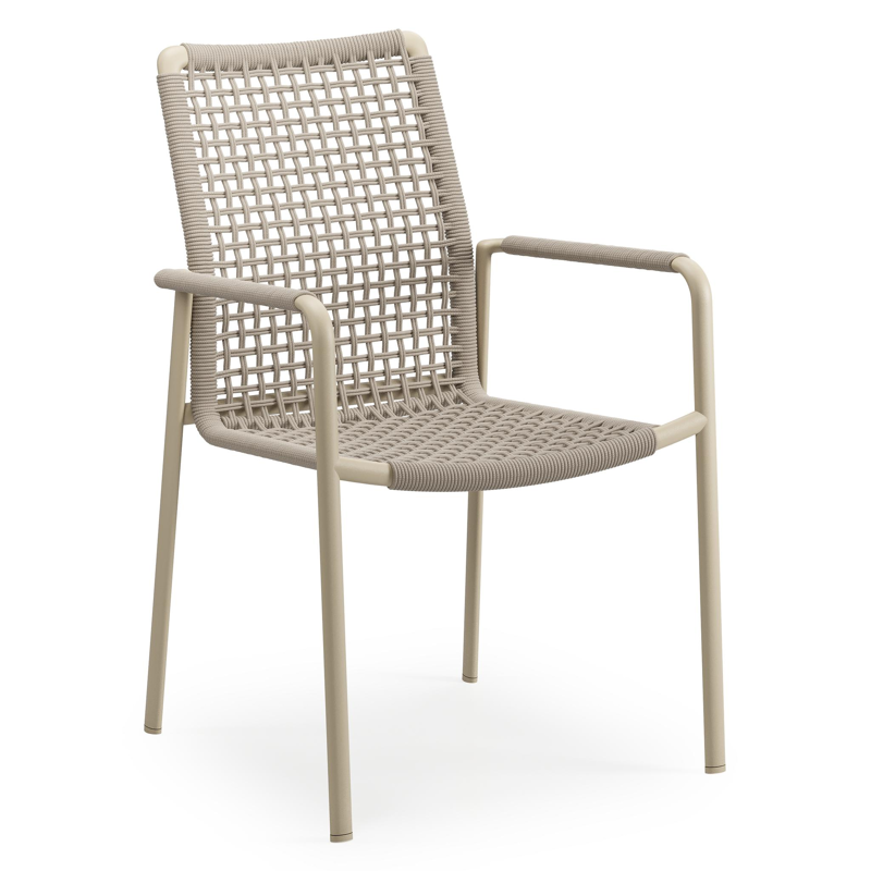 Como stapelbare tuinmeubelen in beige aluminium en beige vierkant geweven ronde rope