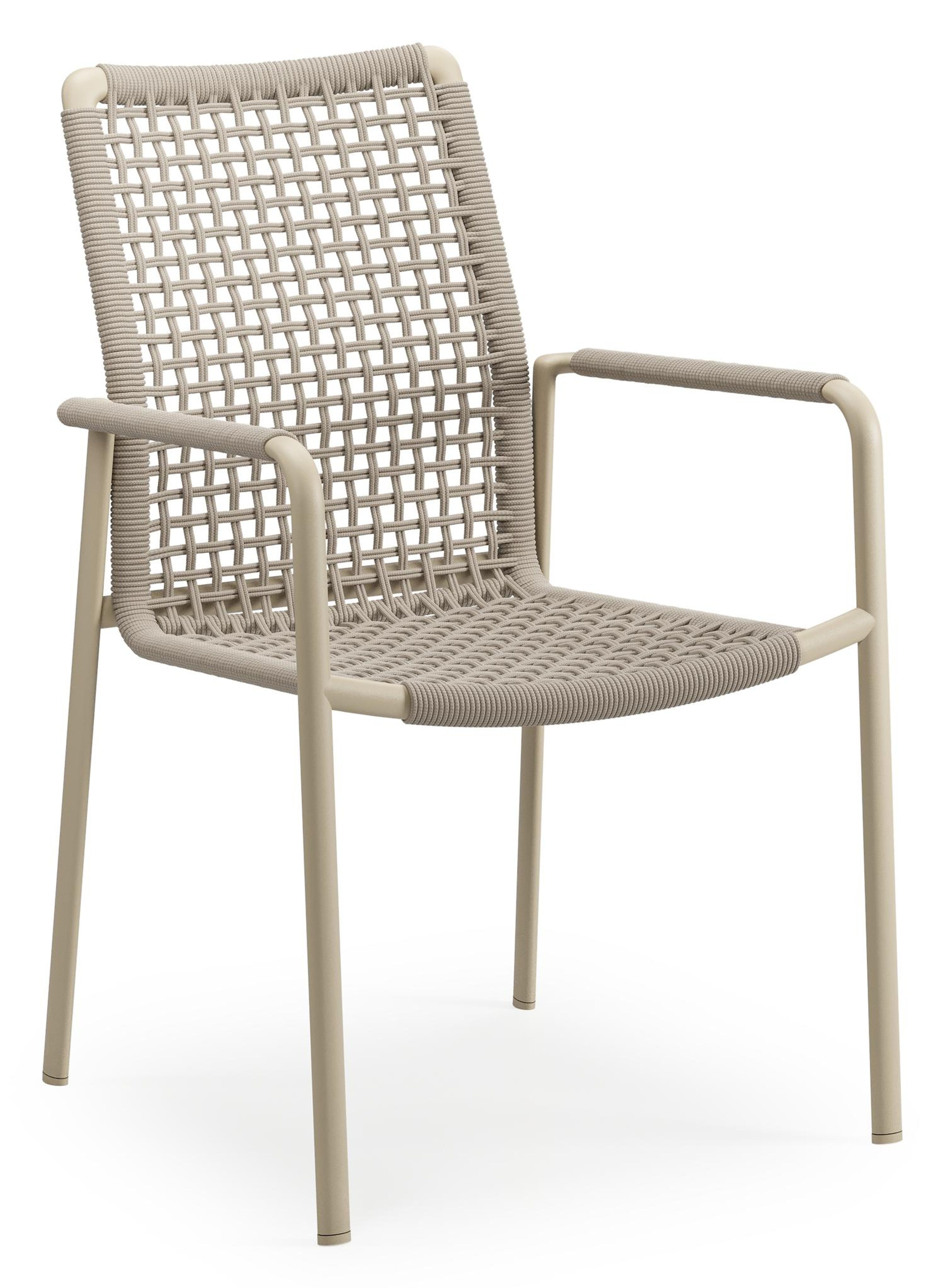 Como stapelbare tuinmeubelen in beige aluminium en beige vierkant geweven ronde rope