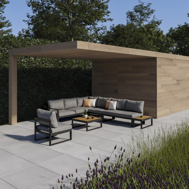 Fauteuil de jardin Caldela pièce intermédiaire en aluminium noir avec coussin en polyester gris