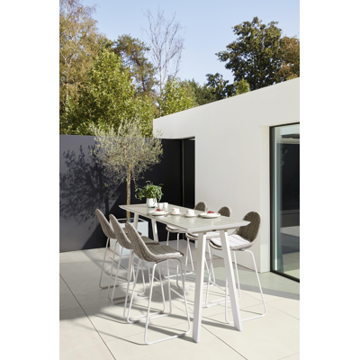 Pagino barstoel in wit aluminium en grijs wicker