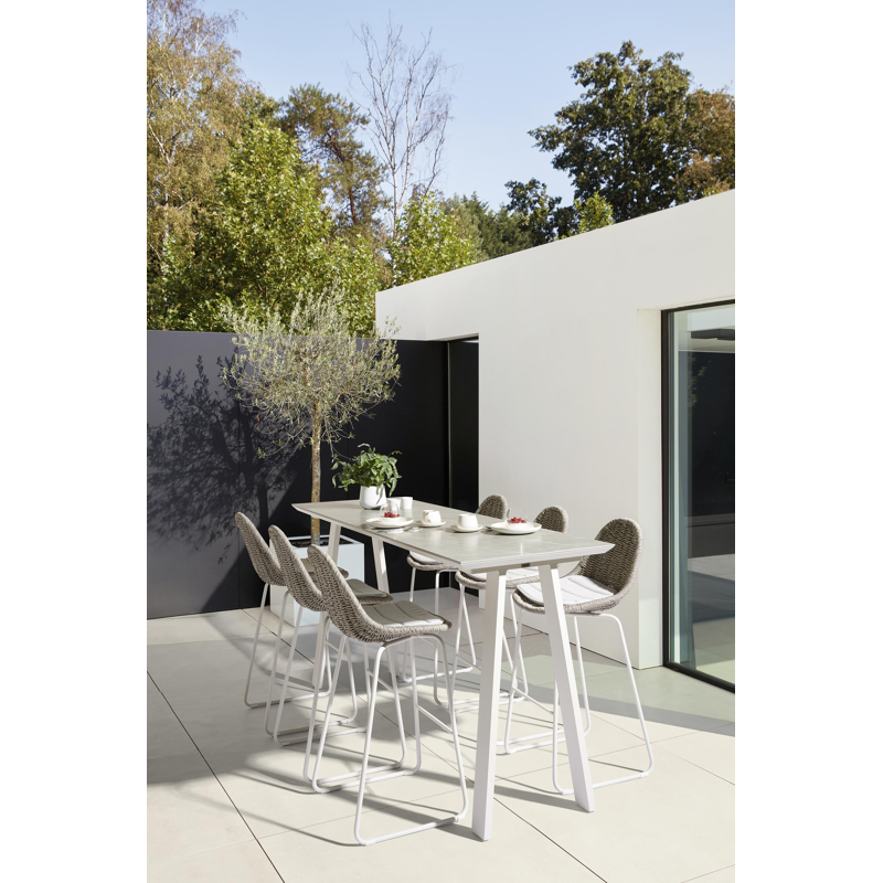 Pagino barstoel in wit aluminium en grijs wicker