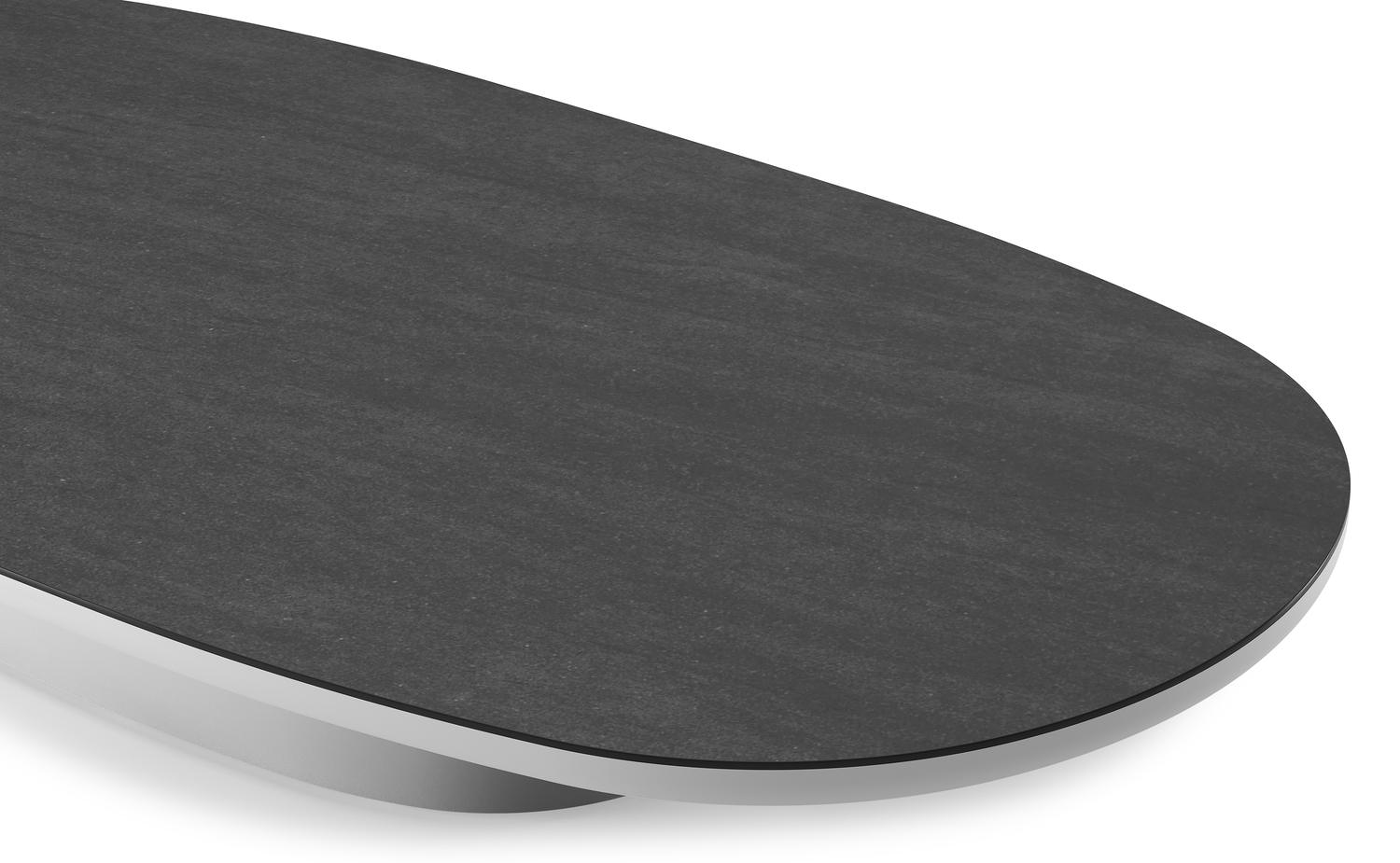 Table de basse Amico bombo en aluminium blanc et céramique pleine Basalt Black - Lg. 171 x Lrg. 89 x Haut. 24 cm