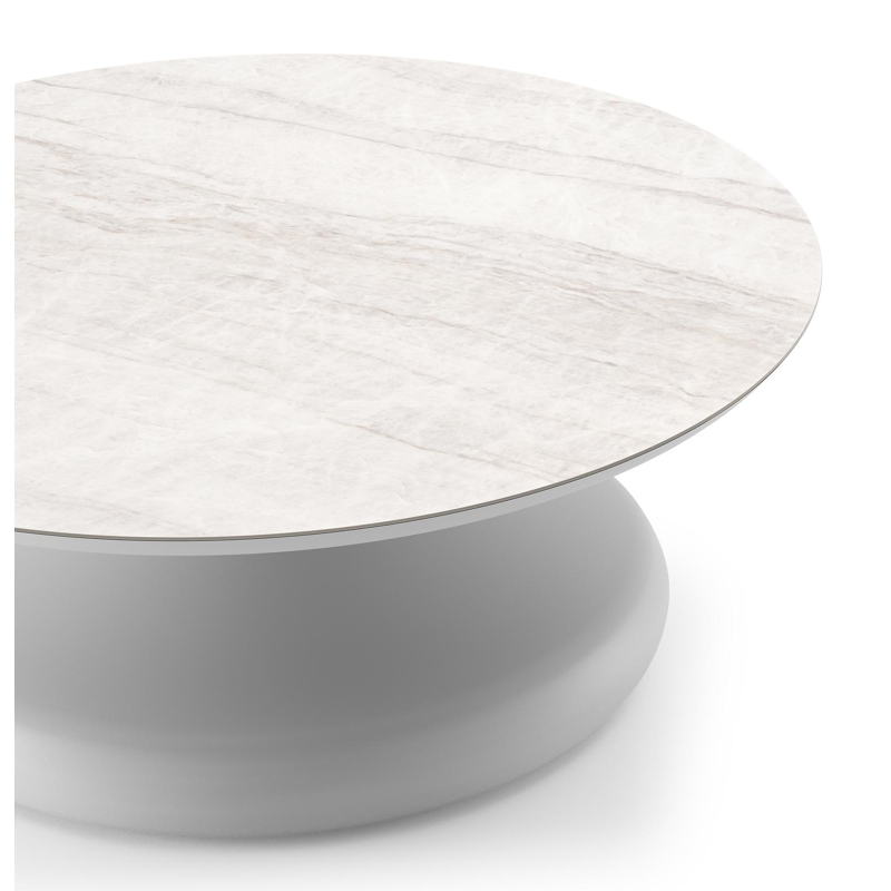 Bomero loungetafel rond in wit aluminium en volkeramiek Taj Mahal - Dia. 84 x H 32.2 cm