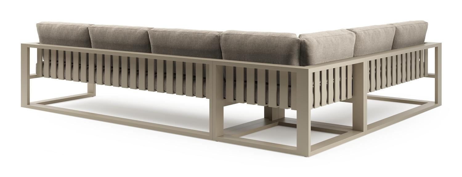 Salon de jardin d'angle Verato en aluminium beige et coussins en all weather sunbrella® luxe chartres pewter