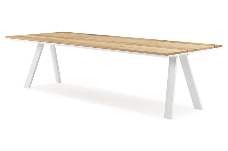 Cesano tuintafel rechthoekig in wit aluminium en teak - L 280 x B 110 x H 75 cm