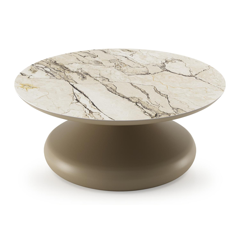 Table de basse Bomero ronde en aluminium beige et céramique pleine Colorado Dunes - Diam. 84 x Haut. 32.2 cm