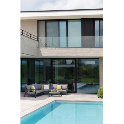 Salon de jardin d'angle Aurano en aluminium noir avec coussins en weather+ softtouch gris
