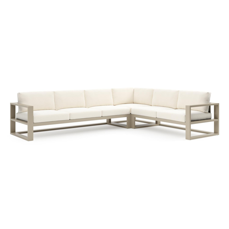Verato loungehoek in beige aluminium met natte white all weather sunbrella® luxe kussen
