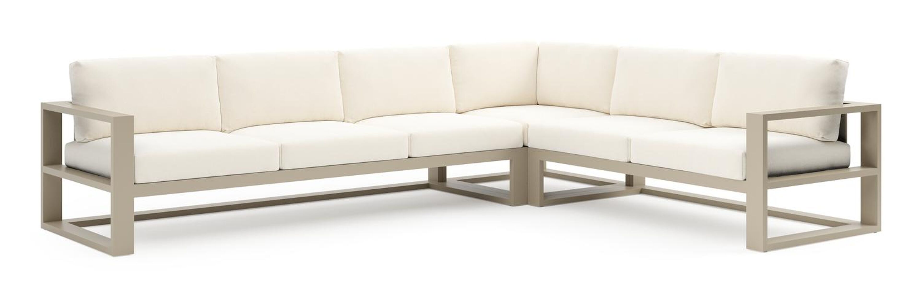 Verato loungehoek in beige aluminium met natte white all weather sunbrella® luxe kussen