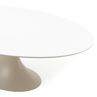 Table de jardin Fano ovale en aluminium beige et céramique pleine Arctic White - Lg. 240 x Lrg. 135 x Haut. 75 cm
