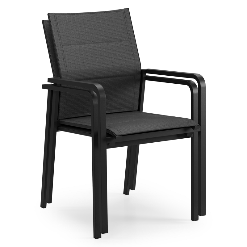 Como stapelbare tuinstoel in zwart aluminium en zwart comfort textilene