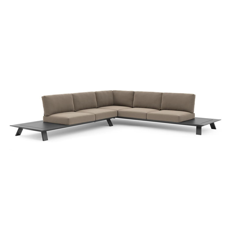 Cesano loungehoek in zwart aluminium met natte heather grey all weather Sunbrella® luxe kussen