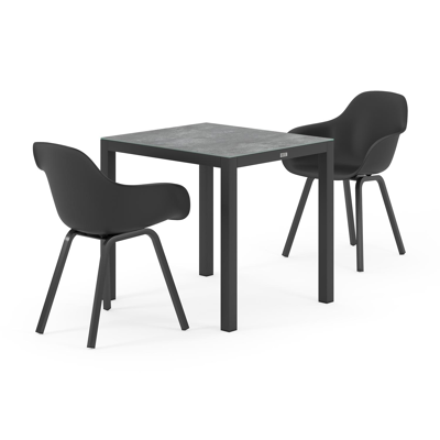 Feltro tuinset in zwart aluminium en grijs keramisch glas tafelblad met 2 Puglia tuinstoelen