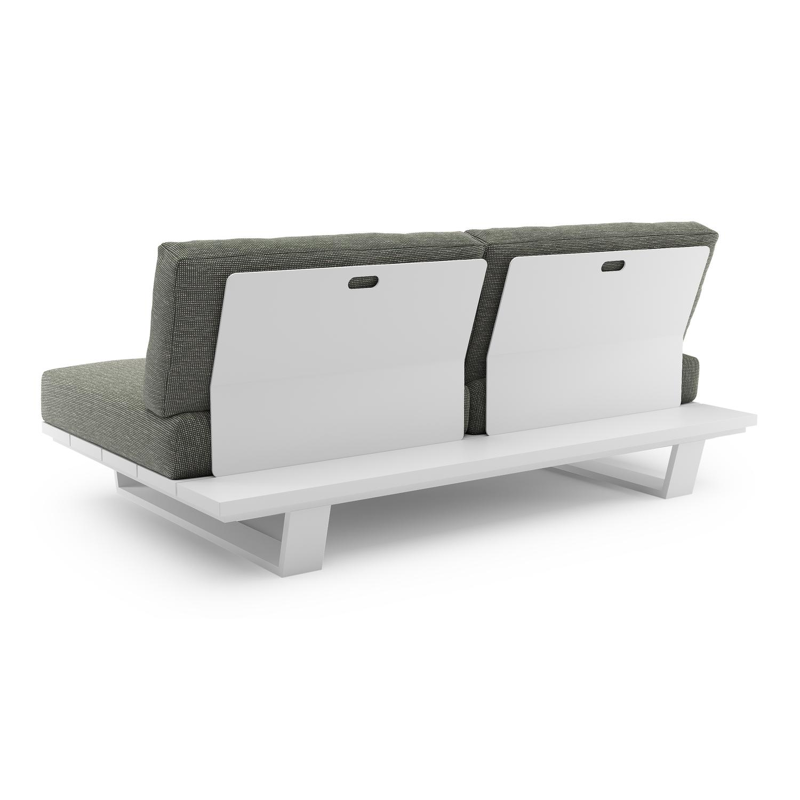 Canapé de jardin Pagino en aluminium blanc et coussins en all weather sunbrella® luxe slow fern