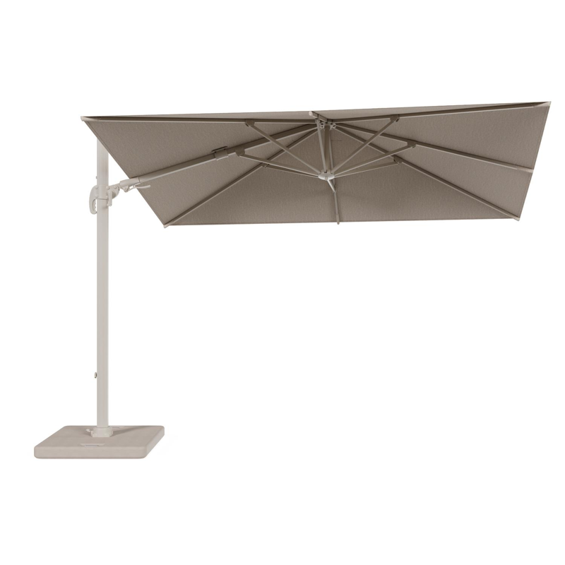 Avola zweefparasol met tiltfunctie in beige aluminium en rustic Weather+ Softtouch parasoldoek - L1 200 x L2 300 cm met parasolvoet Pedito 120 kg