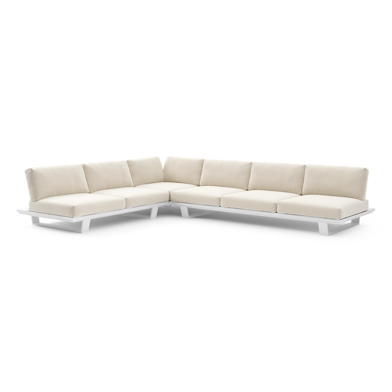 Pagino loungehoek in wit aluminium met althea off white all weather cosytica kussen