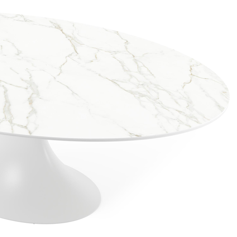 Fano tuintafel plat ovaal in wit aluminium en volkeramiek calacatta - L 240 x B 135 x H 75 cm