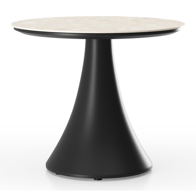 Table de basse low dining low dining Fano ronde en aluminium noir et céramique pleine Retrostone - Diam. 65 x Haut. 55 cm