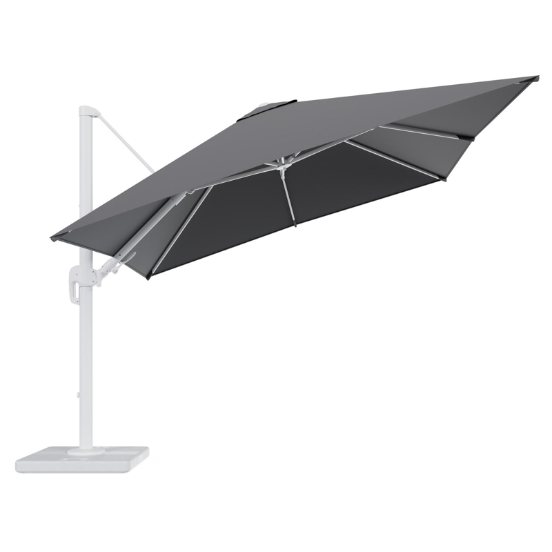 Rufina zweefparasol met tiltfunctie in wit aluminium met natte charcoal chine all weather sunbrella® luxe parasoldoek - L1 300 x L2 300 cm met parasolvoet Lapido 120 kg